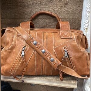 👜 Andrew Marc Genuine Leather Satchel / Shoulder Bag – Cognac Brown